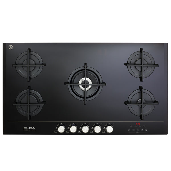 ELBA ELIO 90CM 5 BURNER GLASS ON GLASS SMART HOB- BLACK 02/ELIO 95G-MATIK