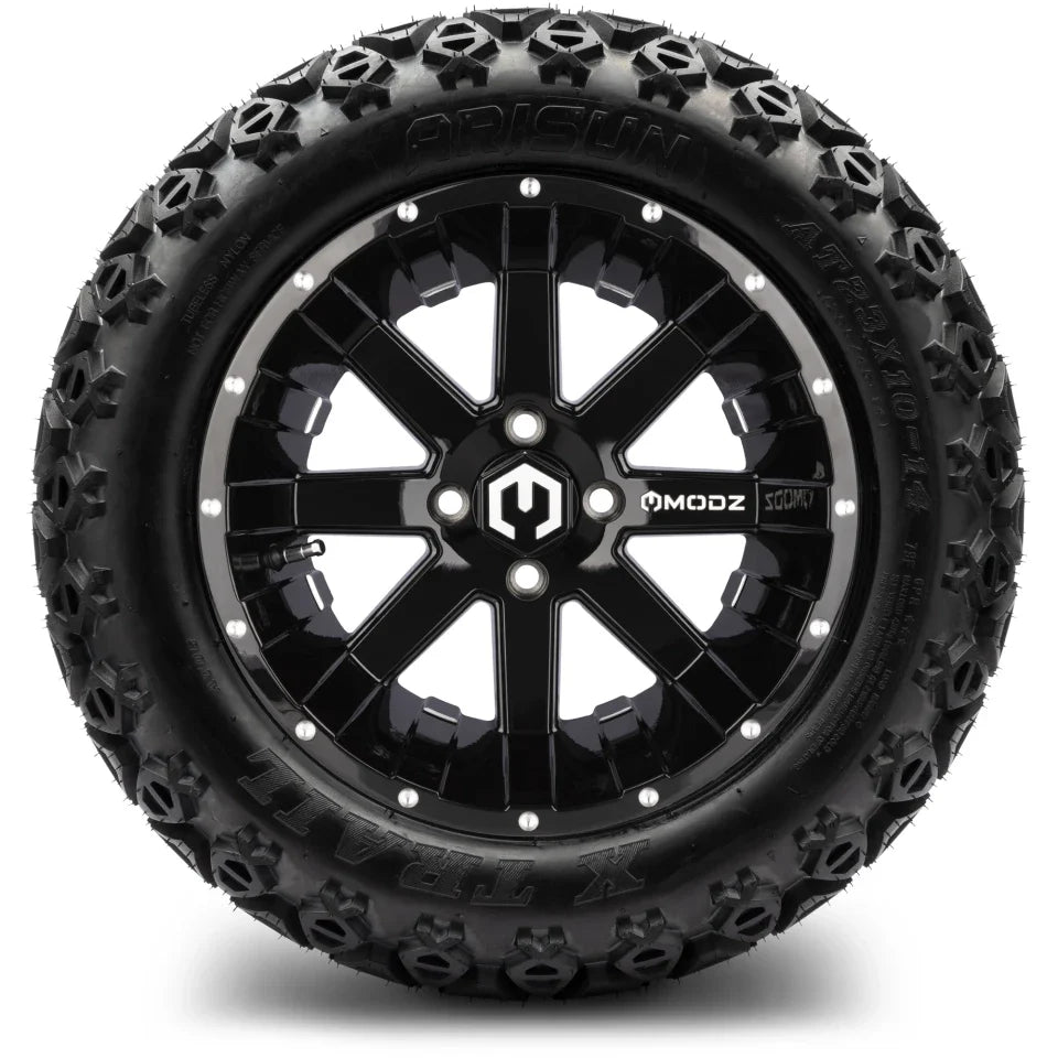 MODZ® 14" Assault Glossy Black Ball Mill – Lifted Tires & Wheels Combo
