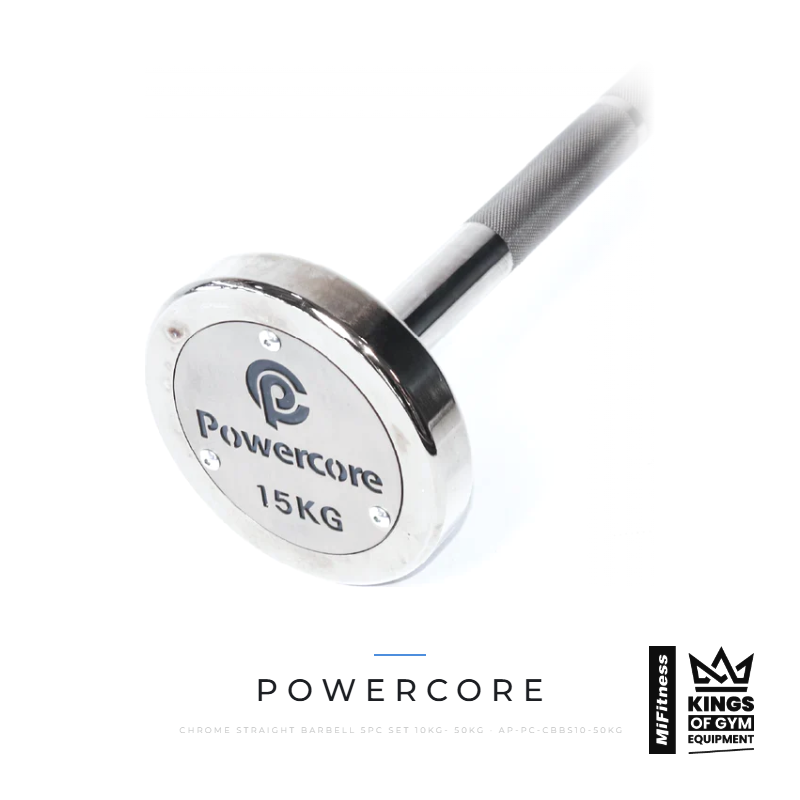 Powercore Chrome Straight Barbell 5pc Set (10kg- 50kg) (3 Year Warranty) - Image 2