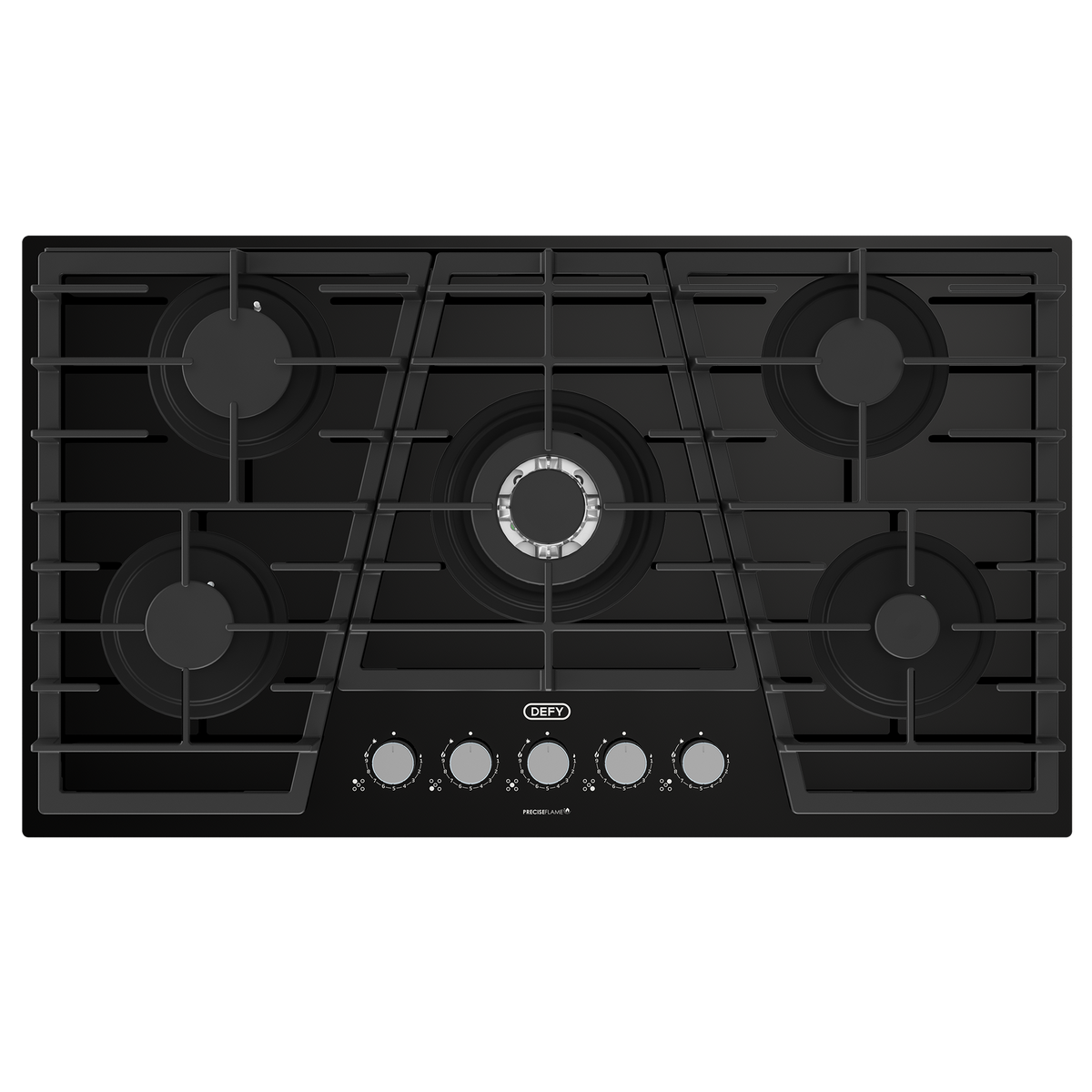 Defy DHG931 Gas Hob 90cm 5-Burner Gemini Black Glass Cooktop