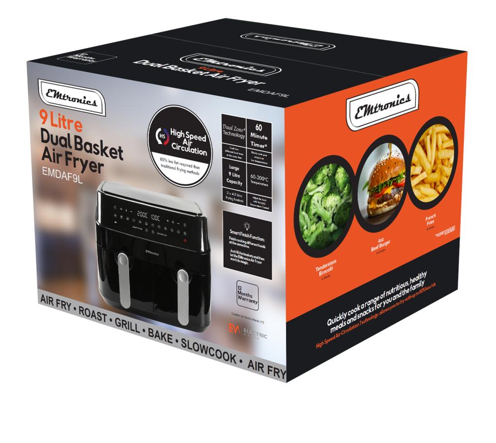 EMtronics 9 Litre Dual Basket Air Fryer EMDAF9LD-SA