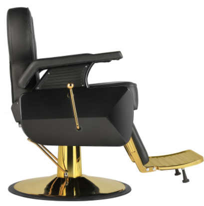 Modern Luxury Gold Barber Chair with Reclining Backrest and Stainless Steel Footrest - Image 3