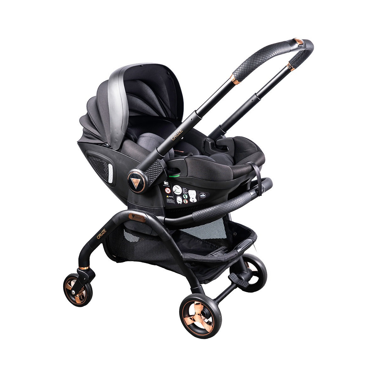 Viano Cruze Car Seat Stroller - Black and Rose Gold