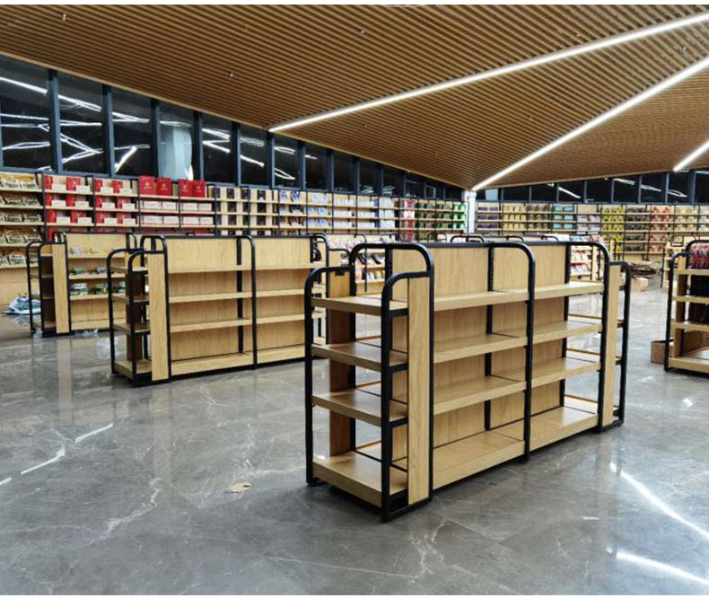 Steel & Wood Commercial Gondola Shelving Retail Store Display - Image 2