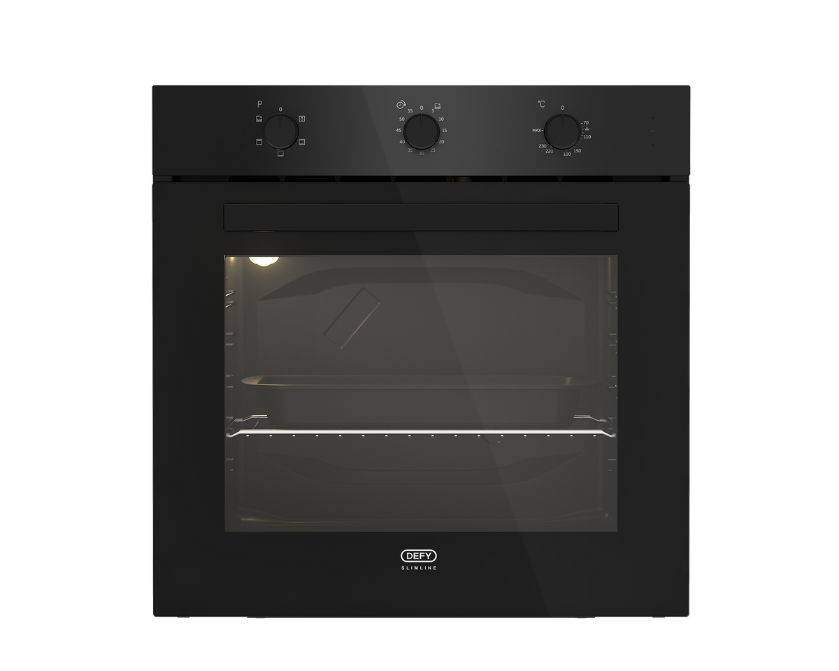DEFY Slimline 600 Eye Level Black Glass Static Oven DBO483E