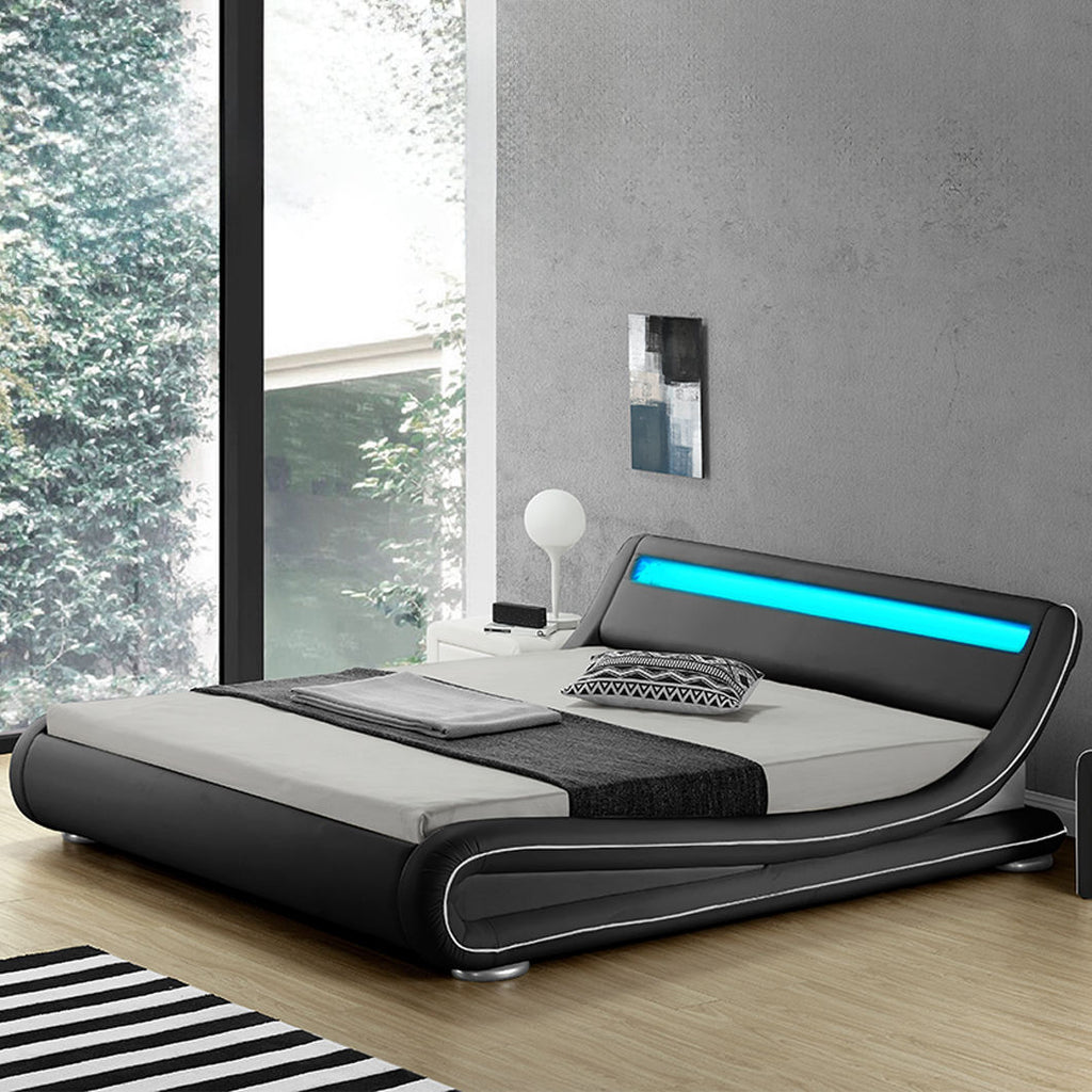 Smart Leather Bed Frame Storage Upholstered  Led - Image 2