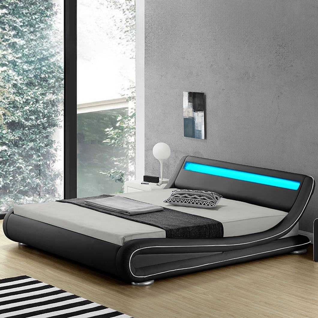 Smart Leather Bed Frame Storage Upholstered  Led - Image 2