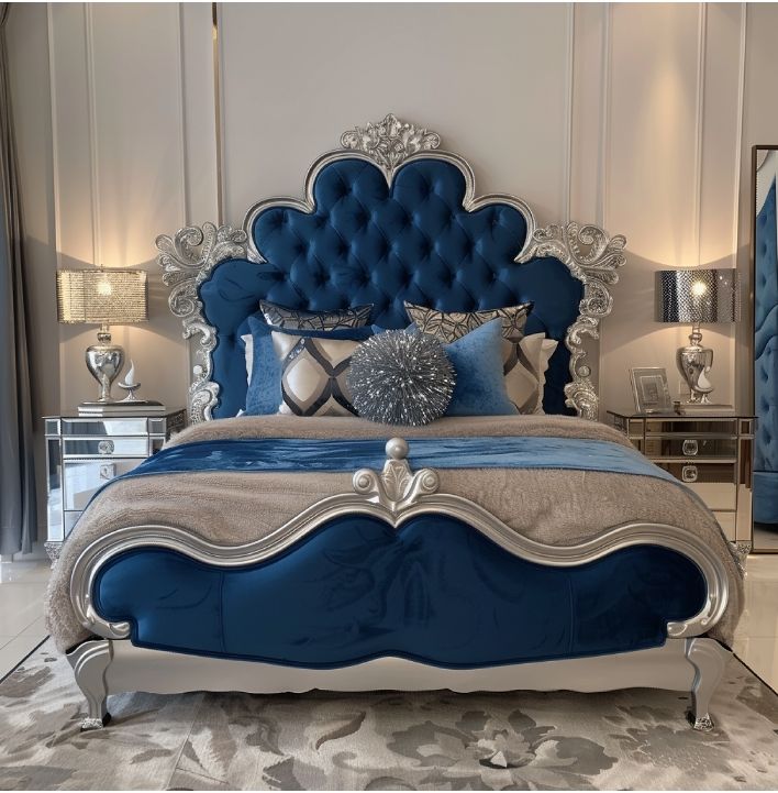 Elegant Bedroom Set Mirror Wooden Furniture King Size Headboard - Image 2