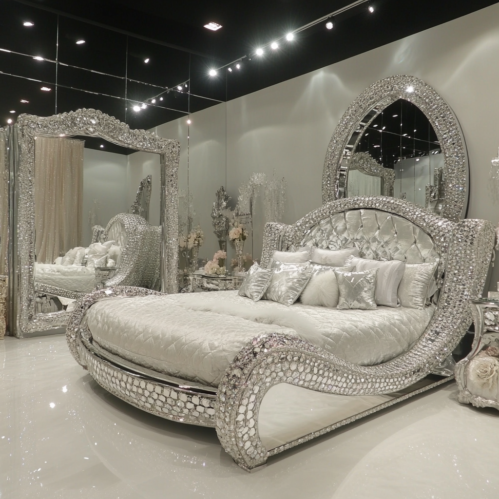 Bedroom Frame Bed Diamond Crystal Wooden Queen/king Size Designer Furniture - Image 2