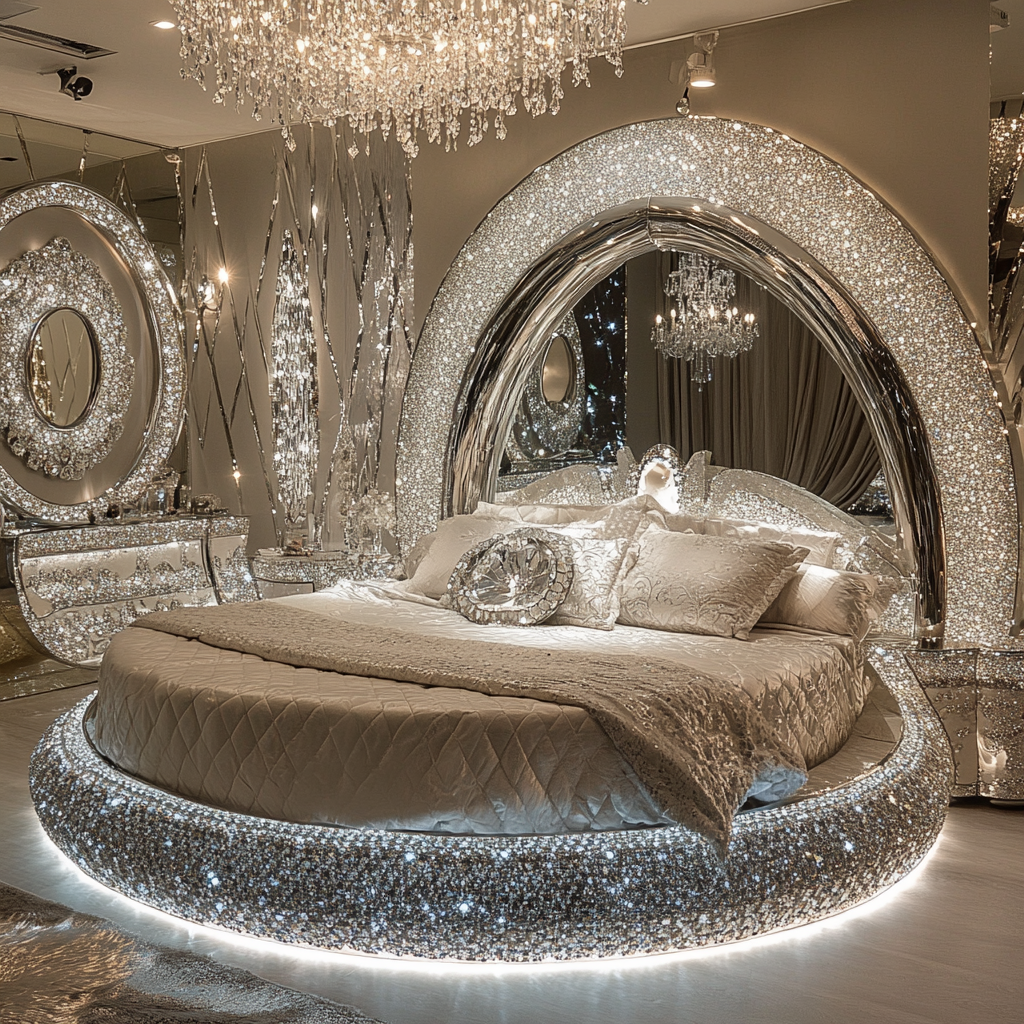 Bedroom Mirror Bed Frame Led Furniture King Size Silver - Image 2