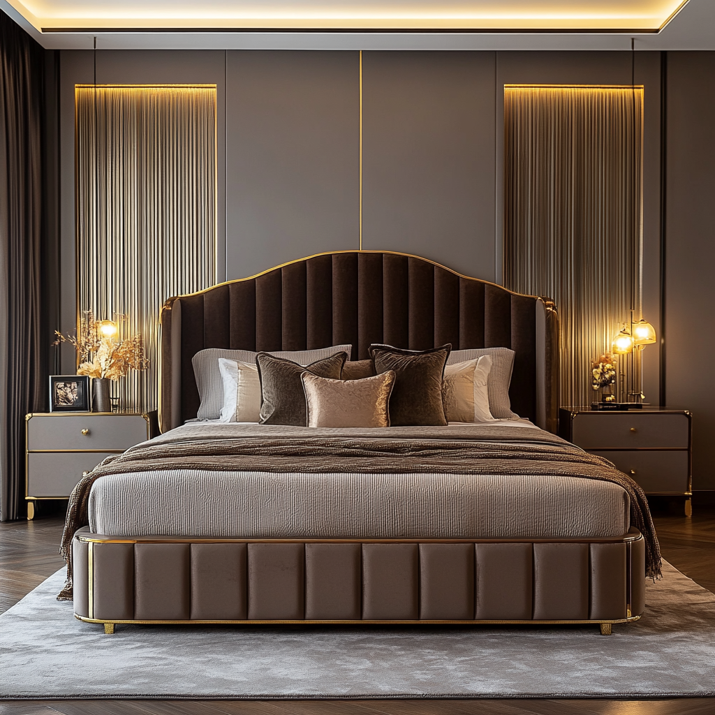 Wood Bedroom Bed Solid King Double Size Upholstered Furniture - Image 2