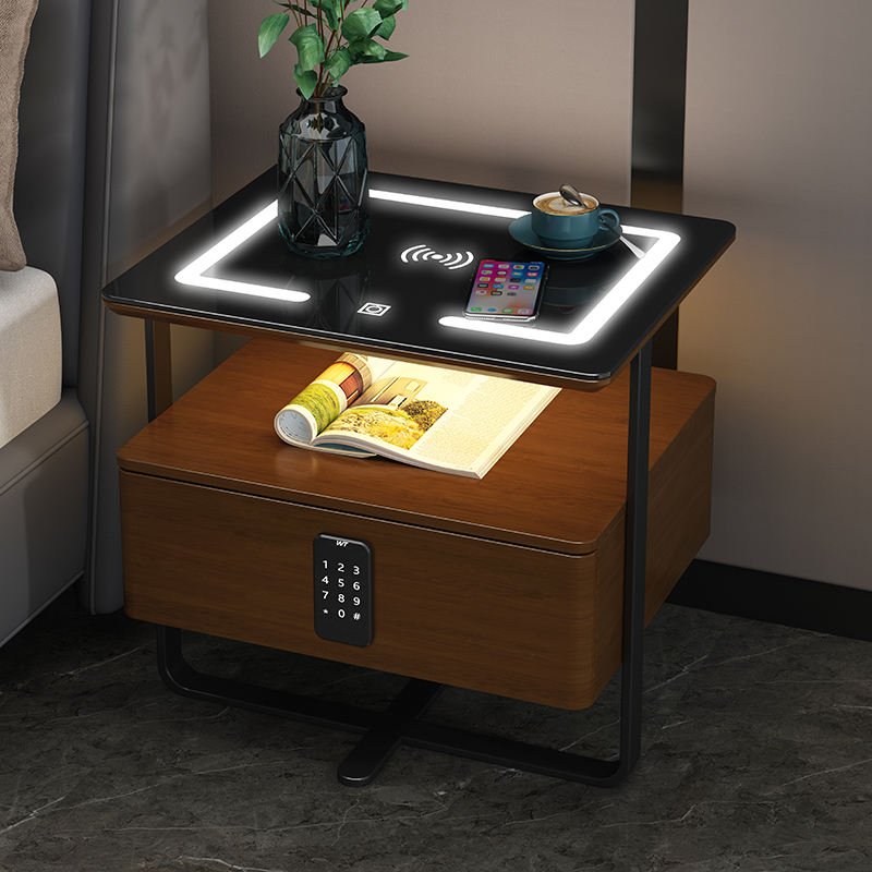 Modern Smart Bedroom Table Furniture Wooden Nightstand Charging Station - Image 2
