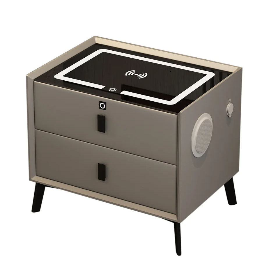 Smart Luxury Wood Table Bedside Light Full Solid Multi-functional Nightstand - Image 3