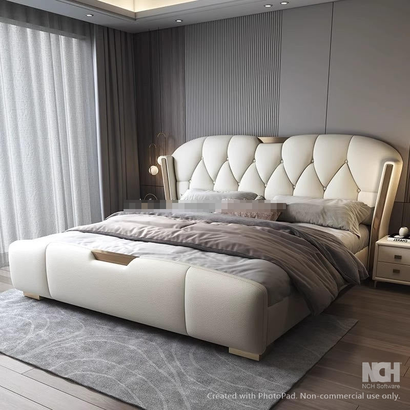 Wood Bedroom Bed Set Soft Up-holstered Furniture King Double - Image 2