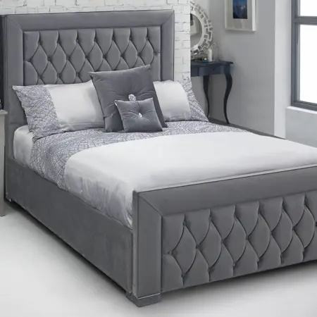Fabric Bed Frame Dark Grey Velvet Italian Design Upholstered