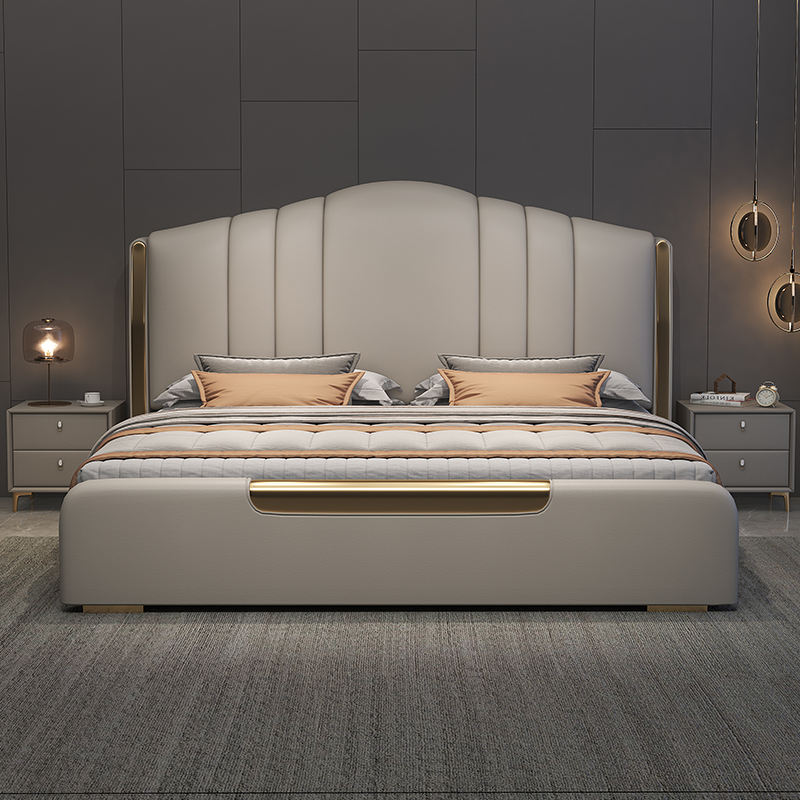 Luxury Leather Bed Italian High-end First Layer Cowhide 1.8m