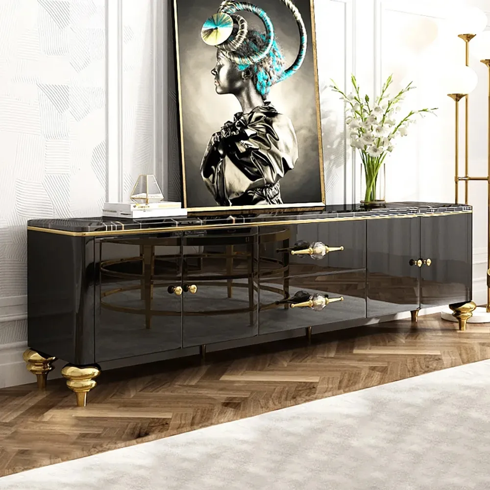 Luxury Modern Gold Metal Wood Living Cabinet Frame Table Mirror - Image 2