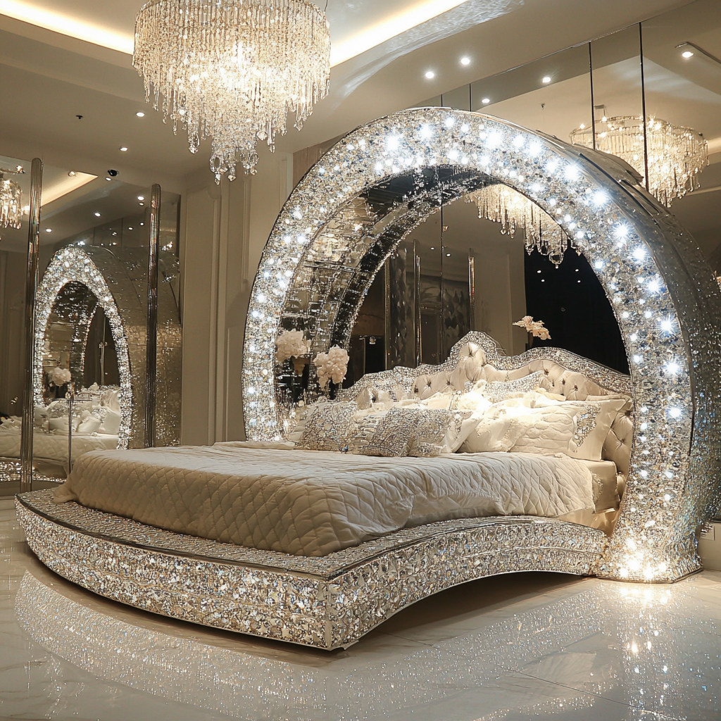 Bedroom Frame Bed Diamond Crystal Wooden Queen/king Size Designer Furniture - Image 3