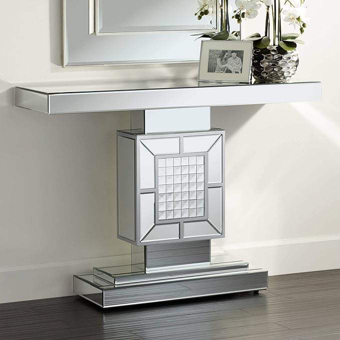 Modern Glass Living Home Bedroom Office Console Table Glam Mirrored - Image 2