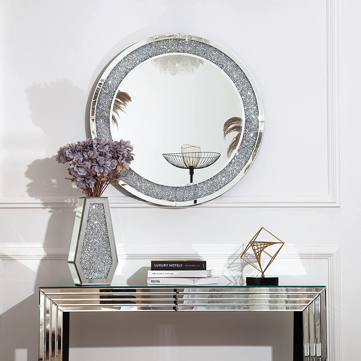 Modern Console Table Mirror Style Hollywood Mirrored Wall (stool Not - Image 3