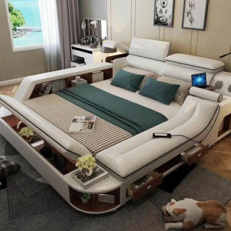 Smart Modern Bed Massage Audio Function King Storage Compartments - Image 3