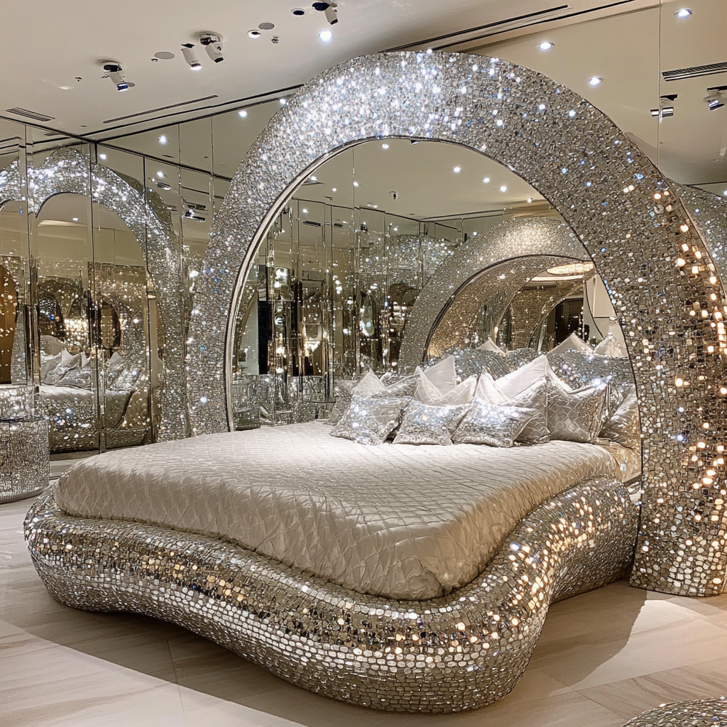 Bedroom Frame Bed Diamond Crystal Wooden Queen/king Size Designer Furniture - Image 4