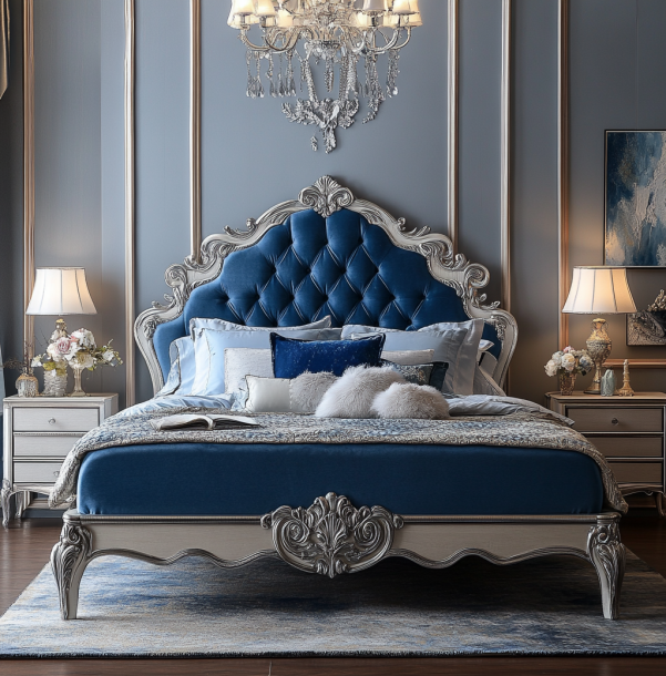 Elegant Bedroom Set Mirror Wooden Furniture King Size Headboard - Image 3