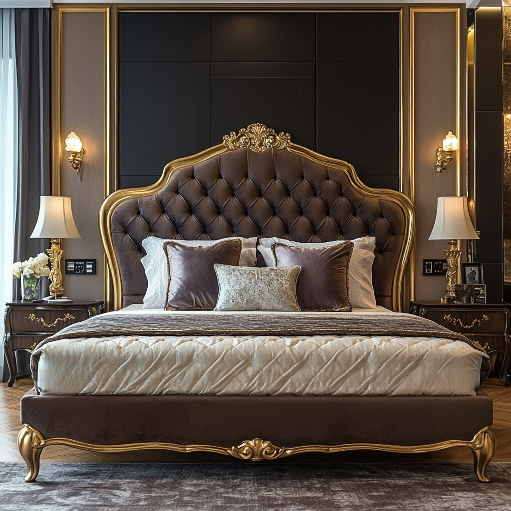 Wood Bedroom Bed Solid King Double Size Upholstered Furniture - Image 3