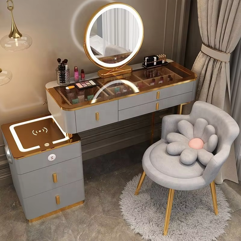 Makeup Table Cabinet Mirror Dressing Side Vanity Desk Lighting - Image 3