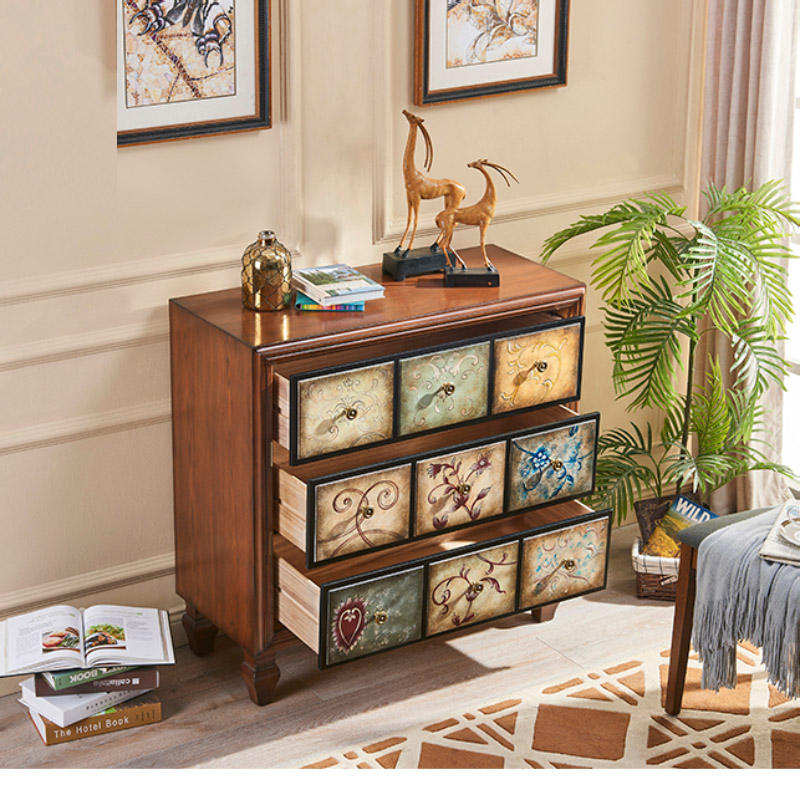 Vintage Cabinet Painted Drawer Furniture Retro Antique Rustic Wooden Chest - Image 3