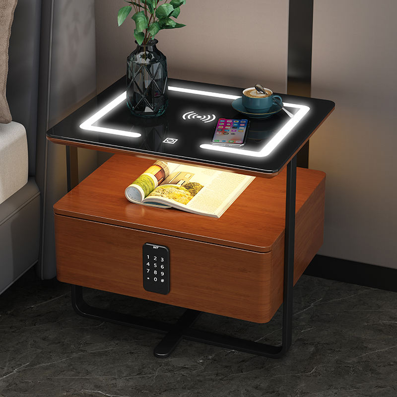 Modern Smart Bedroom Table Furniture Wooden Nightstand Charging Station - Image 3