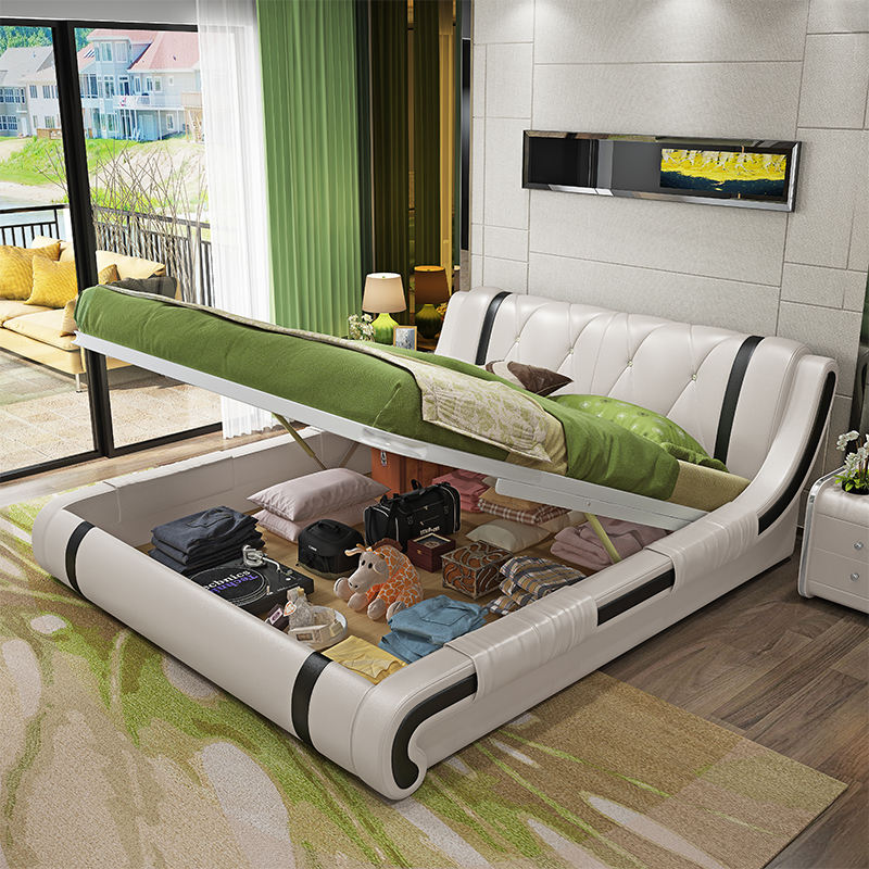 Luxury Leather Wood Bed Frame Set Platform King Size - Image 2
