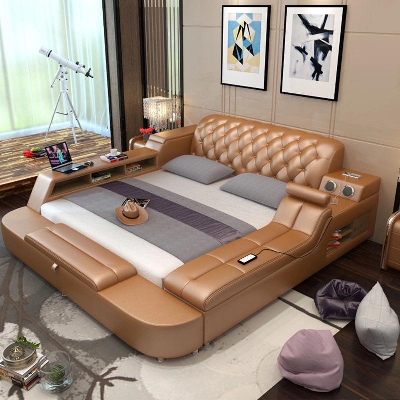 Smart Leather Bed Frame King Massage Audio Storage Compartments - Image 3