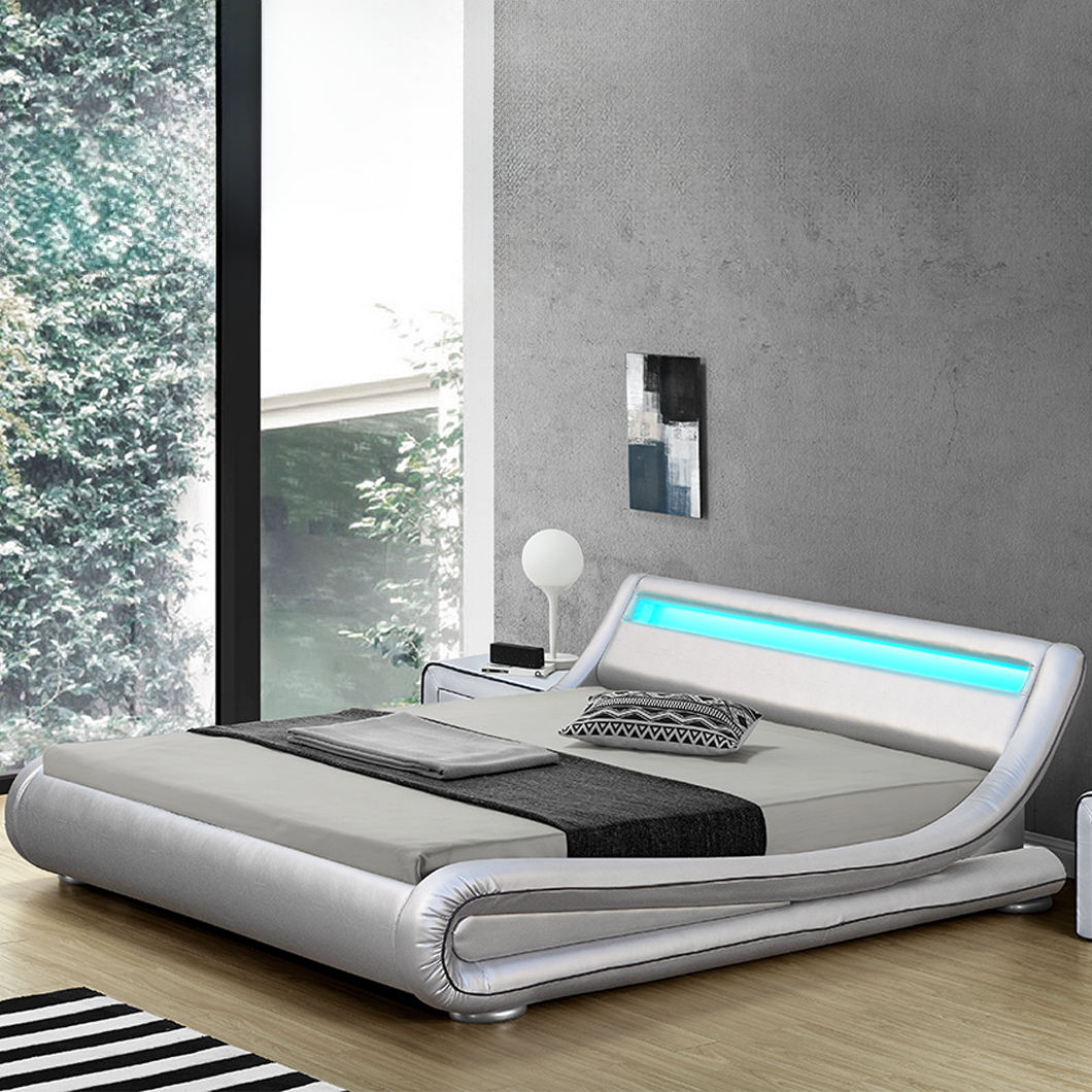 Smart Leather Bed Frame Storage Upholstered  Led - Image 3