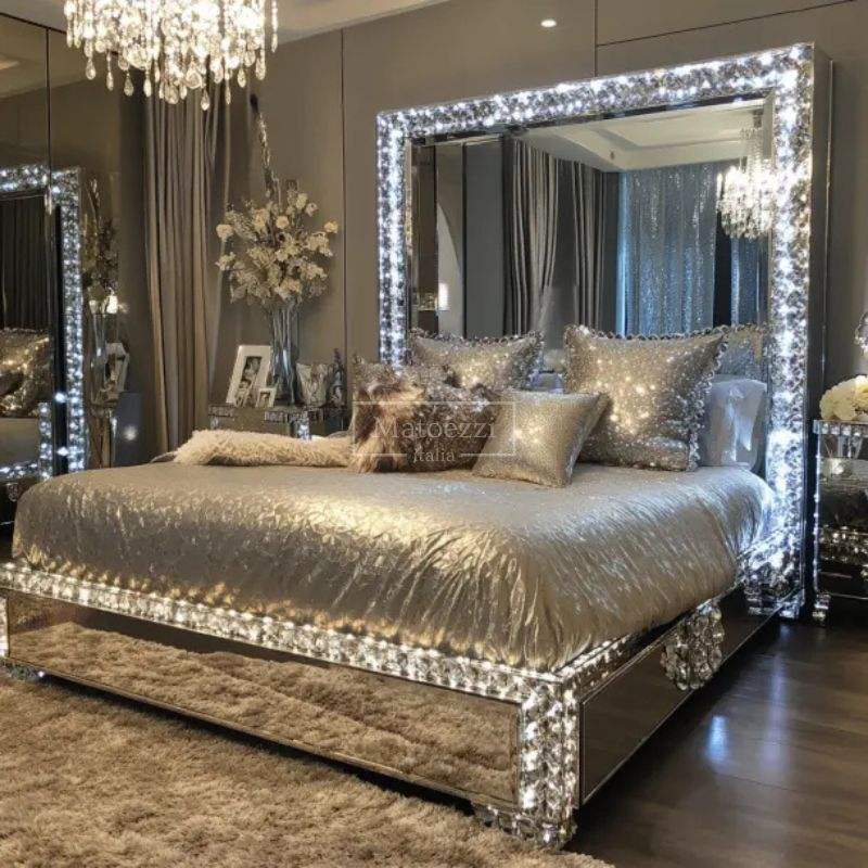 Modern Bedroom Bed Customizable Diamond Mirrored - Image 2
