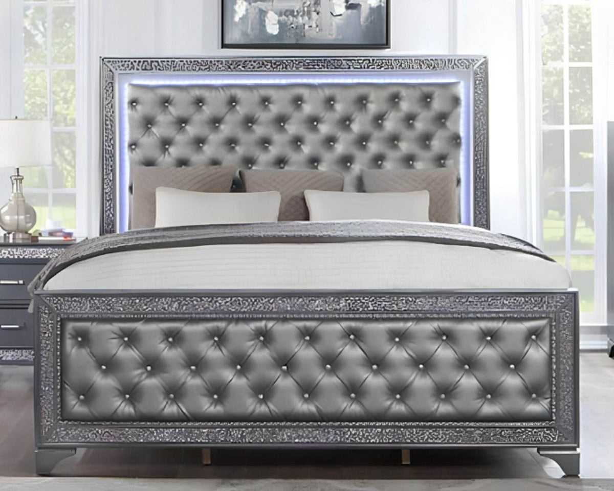 Modern Classic Bedroom Bed Table Set Led Dressing Wooden - Image 4
