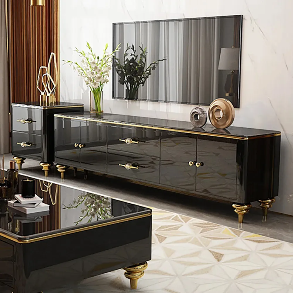 Luxury Modern Gold Metal Wood Living Cabinet Frame Table Mirror - Image 4