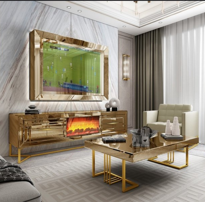 Luxury Stainless Steel Living Home Hotel Mirror Table Set Cabinet - Image 4