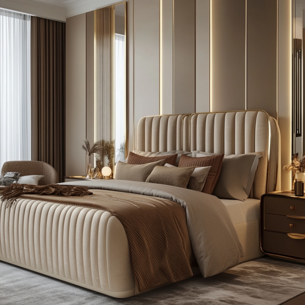 Wood Bedroom Bed Solid King Double Size Upholstered Furniture - Image 4