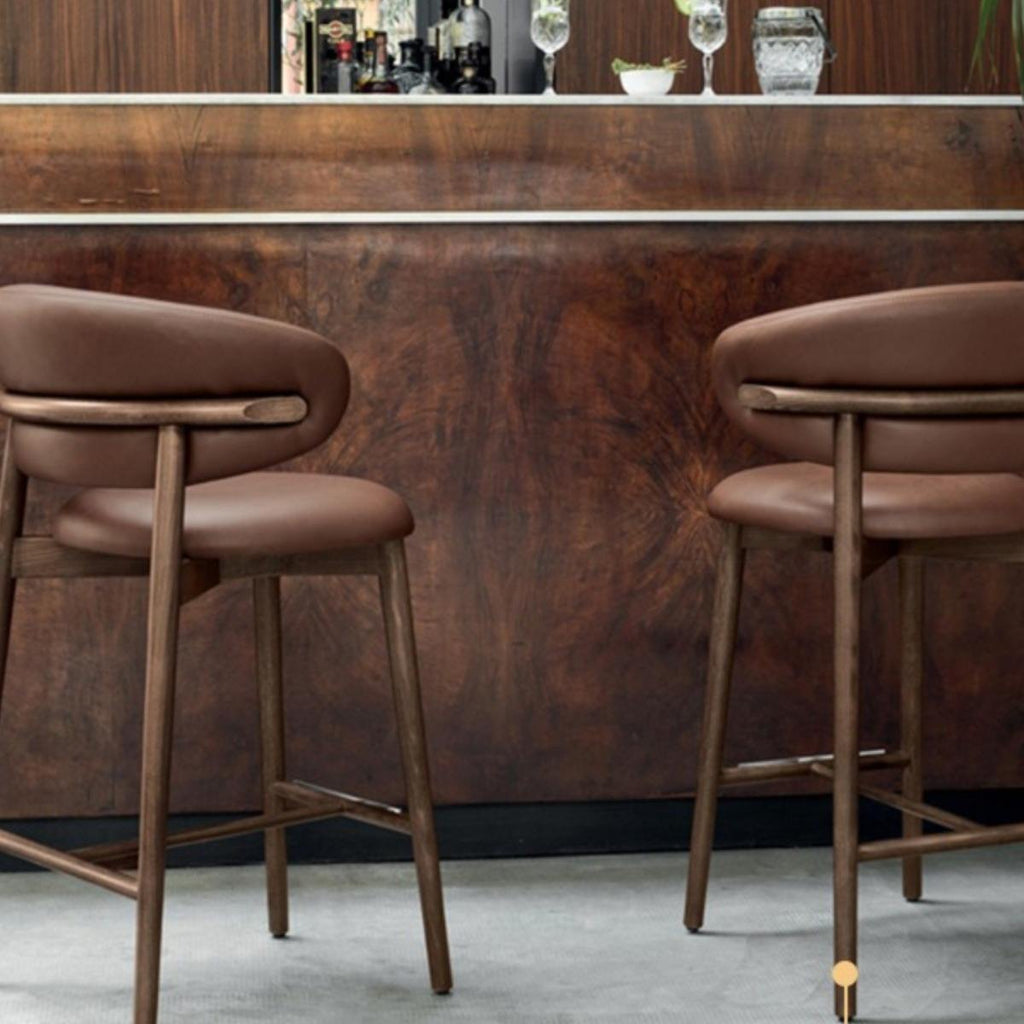 Leather High Stool Bar Chair - Image 3