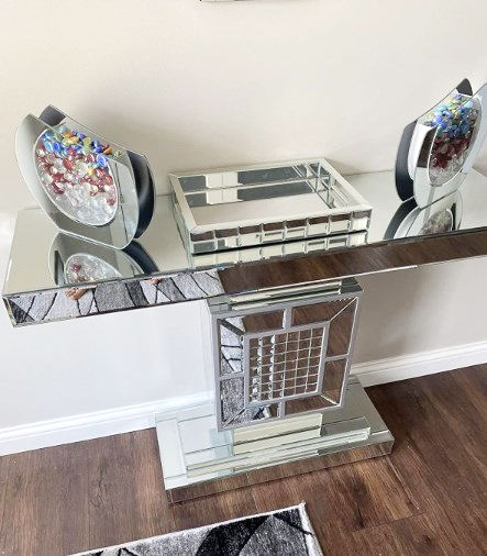 Modern Glass Living Home Bedroom Office Console Table Glam Mirrored - Image 4