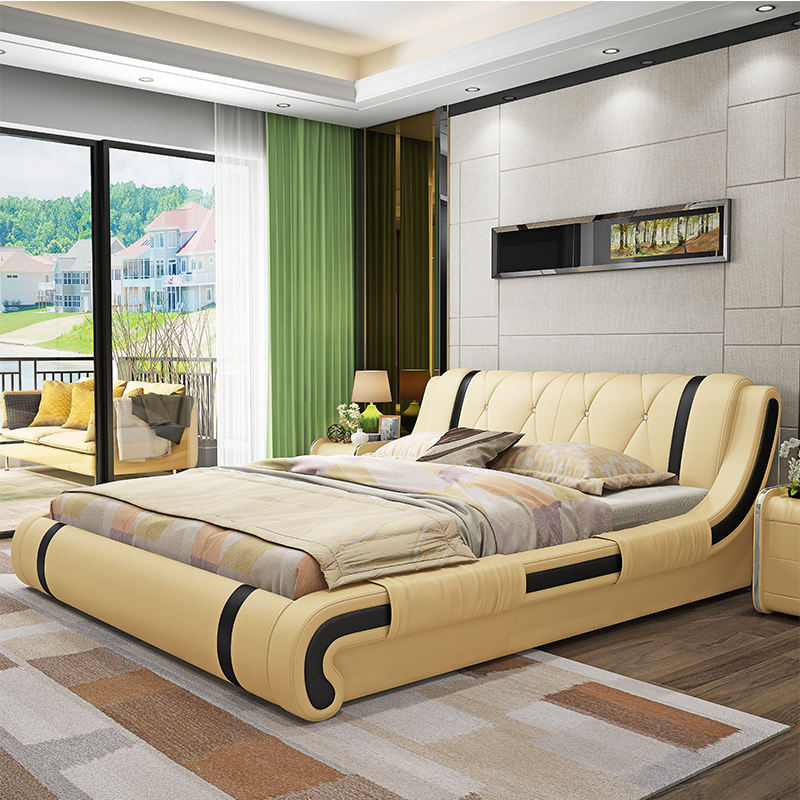 Luxury Leather Wood Bed Frame Set Platform King Size - Image 3