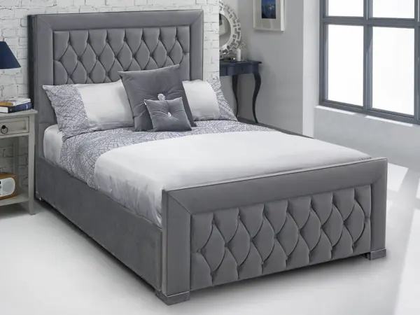 Fabric Bed Frame Dark Grey Velvet Italian Design Upholstered - Image 2