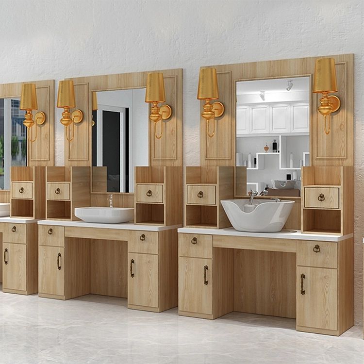 Wooden Salon Hairdressing Styling Mirror Station - Image 4