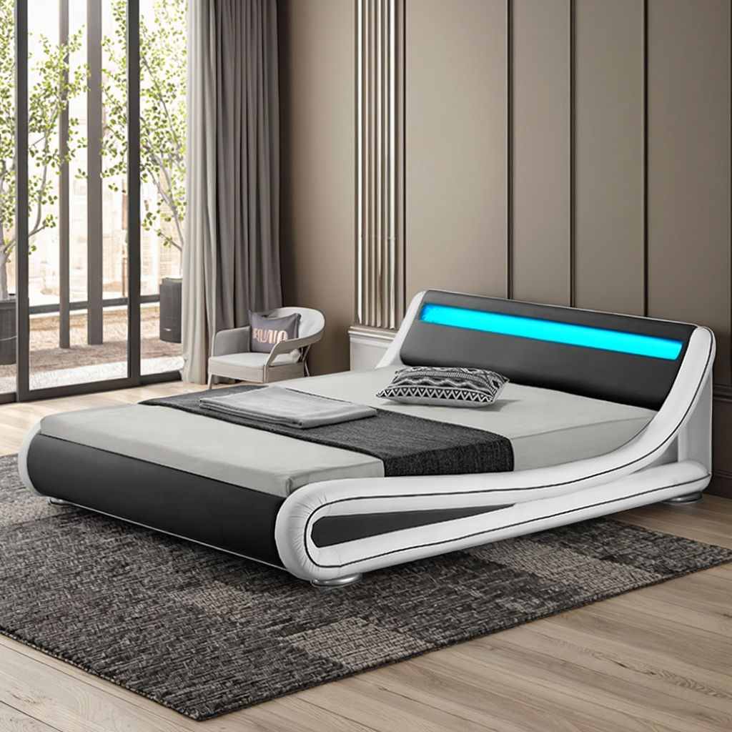 Smart Leather Bed Frame Storage Upholstered  Led