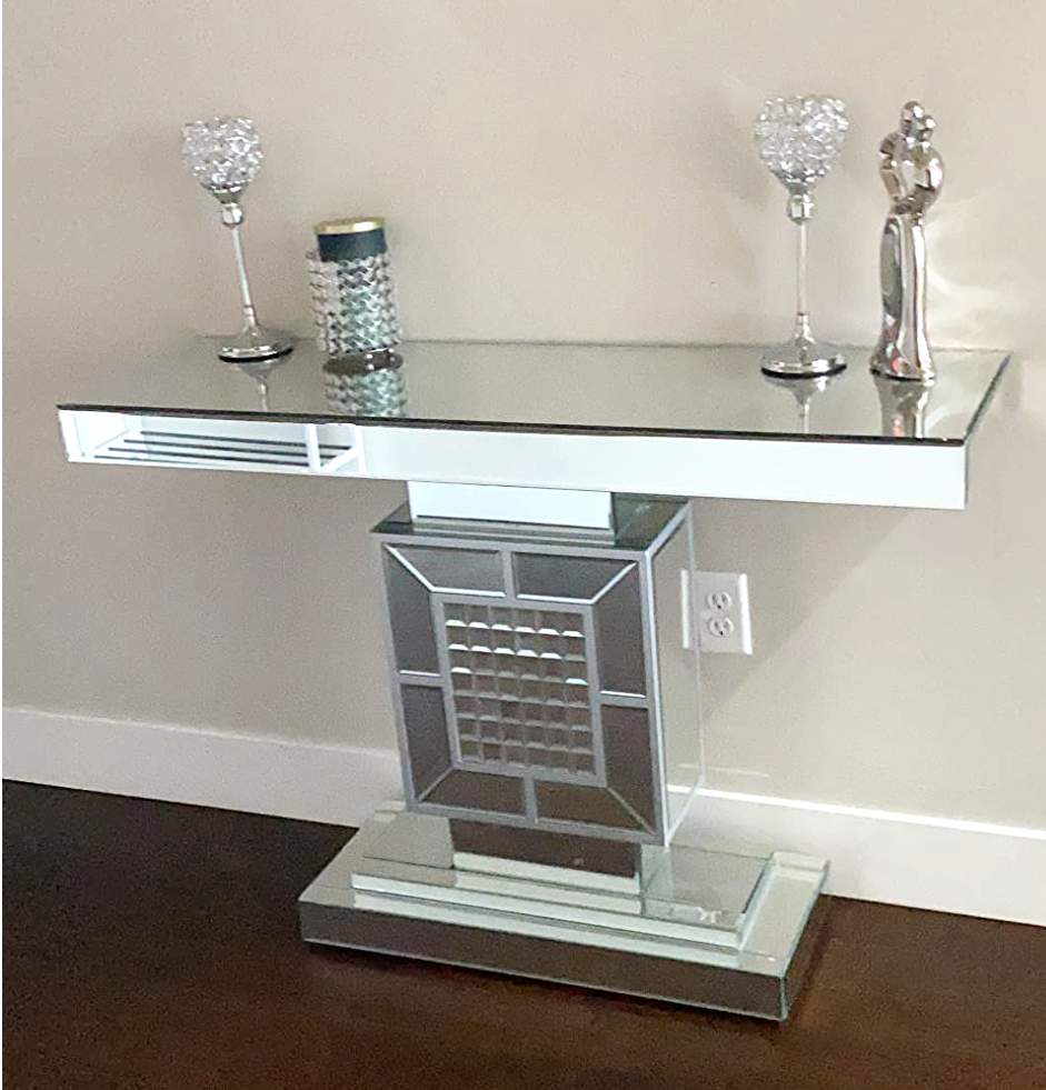 Modern Glass Living Home Bedroom Office Console Table Glam Mirrored - Image 5