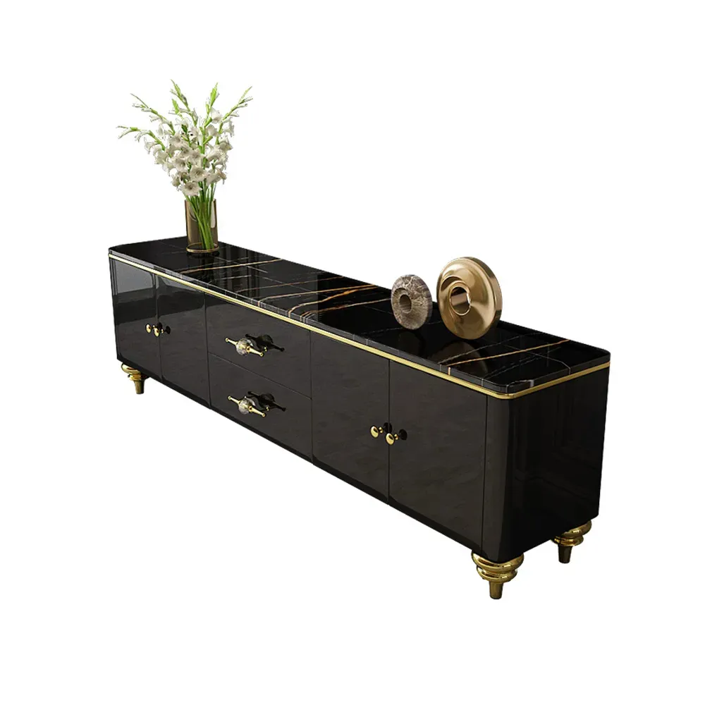 Luxury Modern Gold Metal Wood Living Cabinet Frame Table Mirror - Image 5
