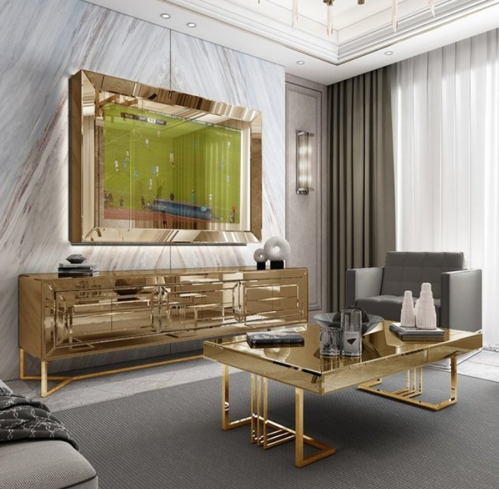 Luxury Stainless Steel Living Home Hotel Mirror Table Set Cabinet - Image 5