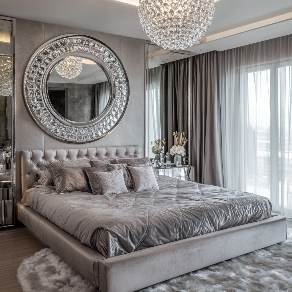 Bedroom Mirror Bed Frame Led Furniture King Size Silver - Image 5