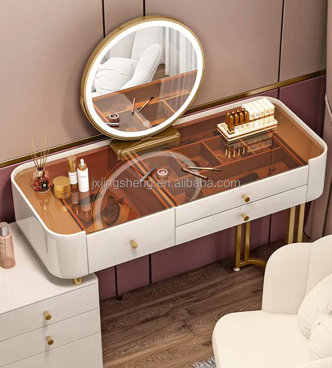 White Painted Wood Vanity Desk - Image 2